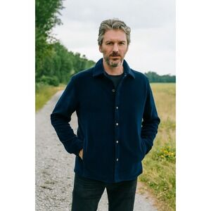 Copper & Oak Men Navy L Fleece Lined Corduroy Metal Snap Shacket Hunting Chore